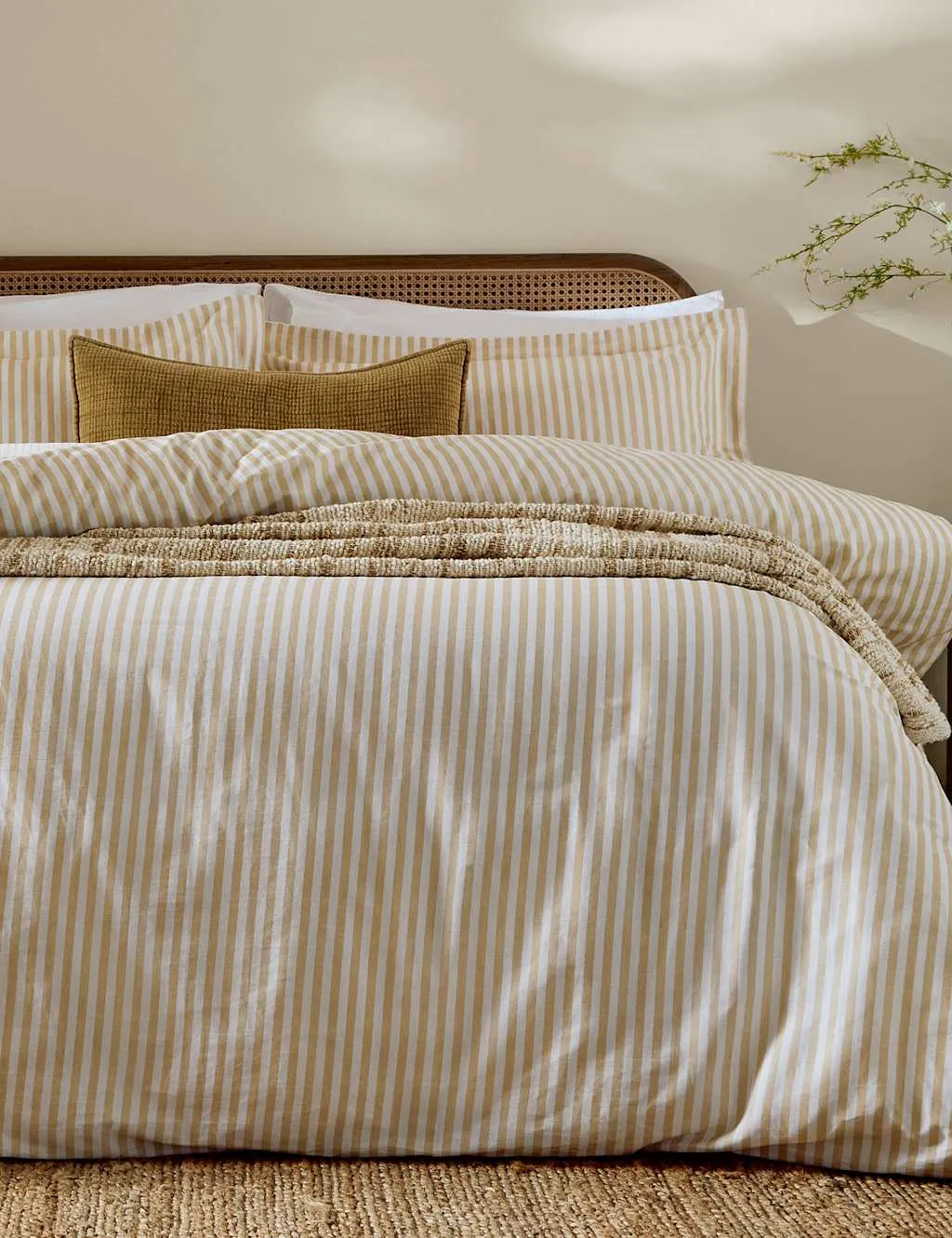 YARD Hebden Striped Cotton Reversible Bedding Set Yellow Mix