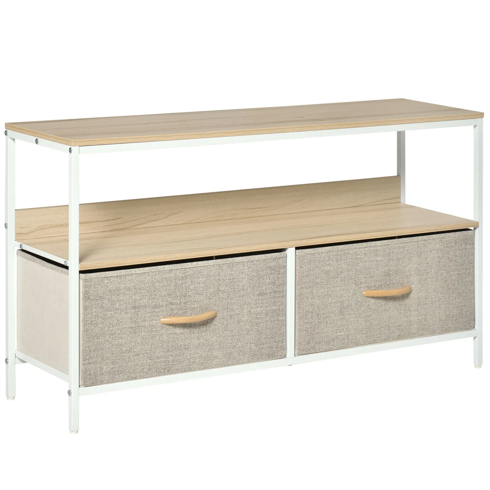 HOMCOM Cabinet, TV Console Unit W/ Foldable Linen Drawers, TV Stand for Living Room in Light Grey 2