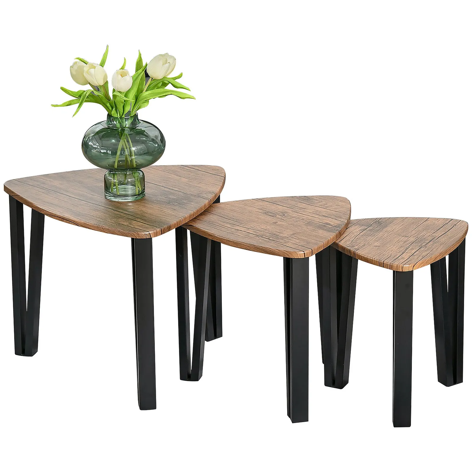 HOMCOM 3 PCs Nesting Table Coffee Table Set MDF Steel Living Room Furniture in Black 2