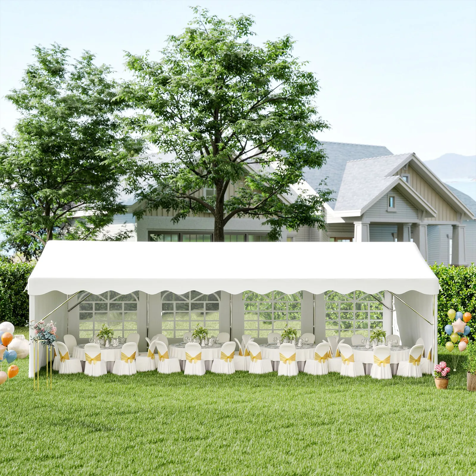 OUTSUNNY Garden Gazebo Portable Carport Shelter w/ Removable Sidewalls&Doors in White