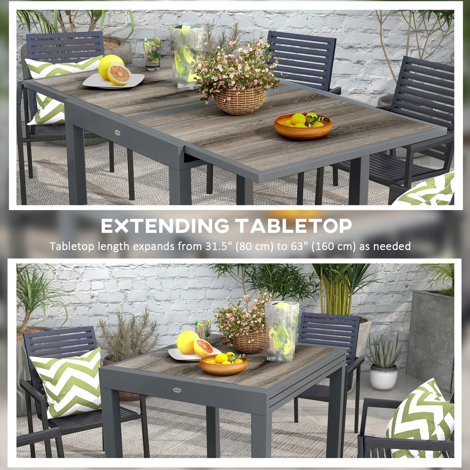 OUTSUNNY Extendable Outdoor Dining Table Aluminium Rectangle Patio Table in Beige 4