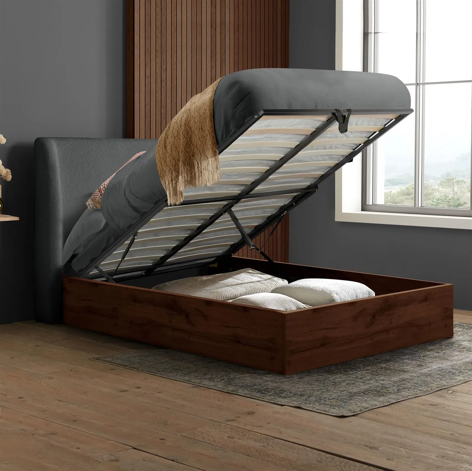 Birlea Ottoman Bed Frame Wooden Halfden in Grey
