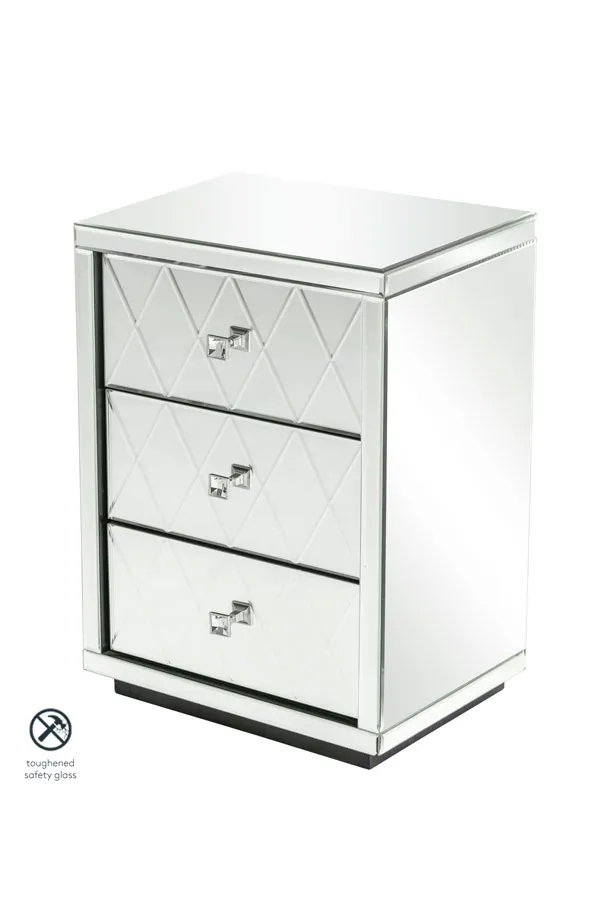 Pair KNIGHTSBRIDGE Mirrored Bedside Tables with 3 Drawers