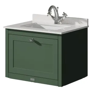 Bayswater Hartleigh Hunter Green Traditional Wall Hung Vanity Unit & 1 Tap Hole White Marble Top Basin - 600mm 2