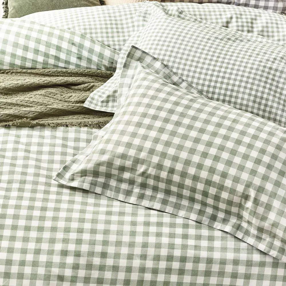 Yard Barton Gingham Check Duvet Cover Set, Double, Forest, Green 3