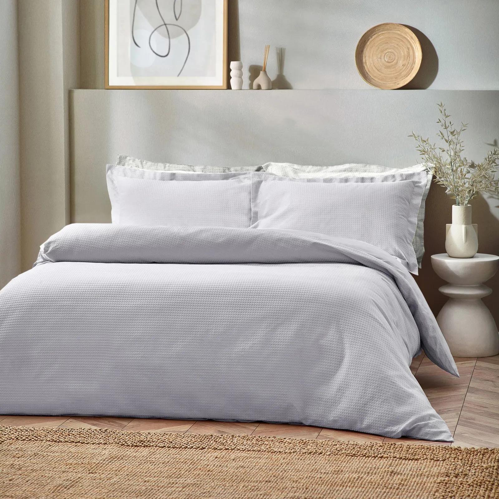 Yard Waffle Textured 100% Cotton Duvet Cover Set in Silver 3