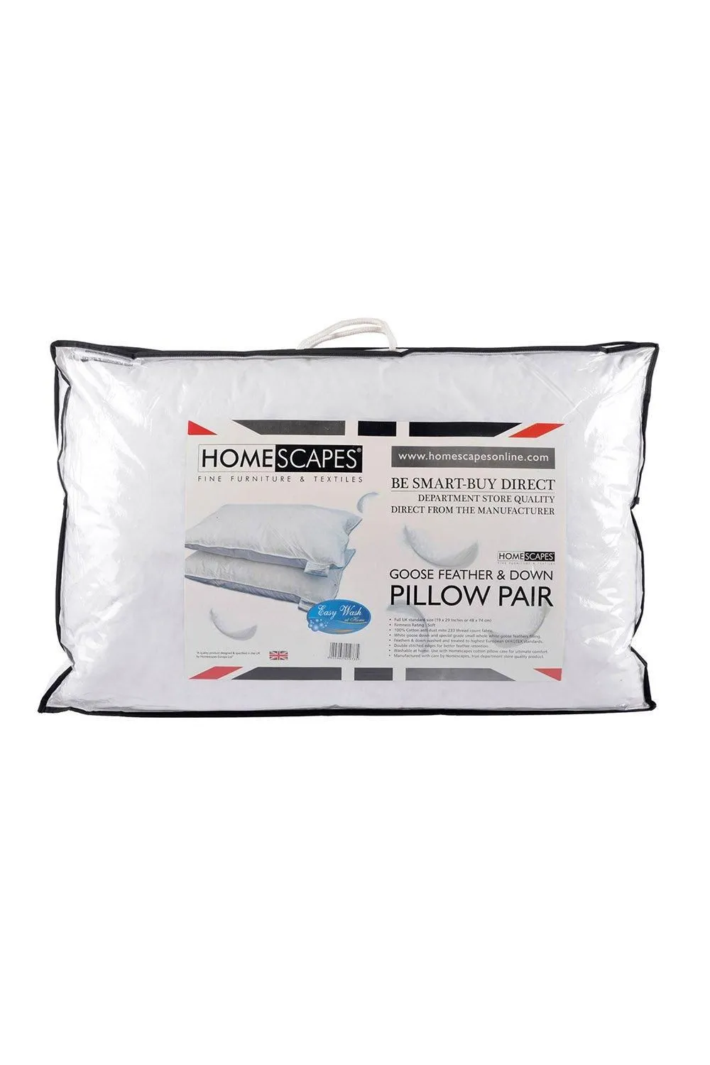 Homescapes Goose Feather & Down Pillow Pair in White 2