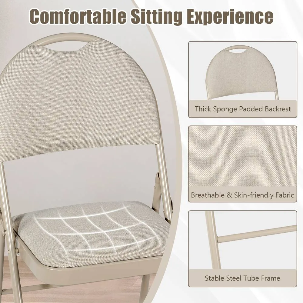 Costway Set of 6 Folding Chair Armless Padded Kitchen Dining Seat Portable Guest Chair in Beige 4