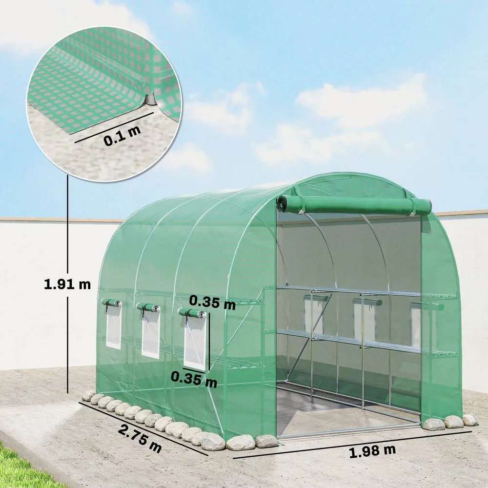 OUTSUNNY Walk-in Greenhouse with Shelves, Green House with Mesh Windows 3