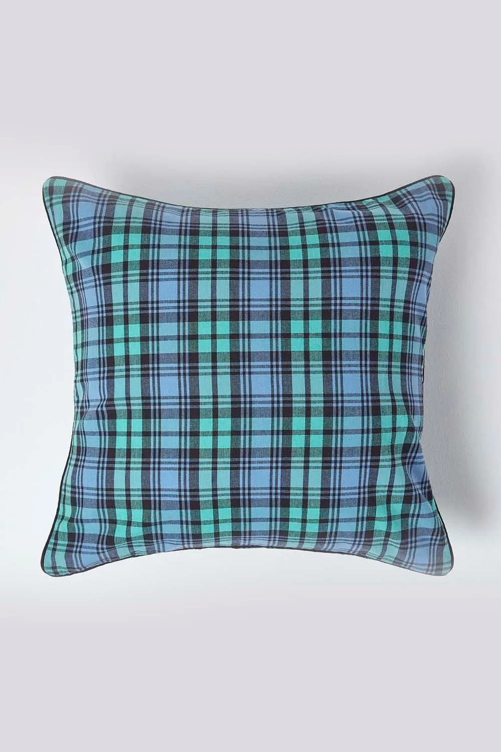Homescapes Cotton Tartan Cushion Cover in Blue 1