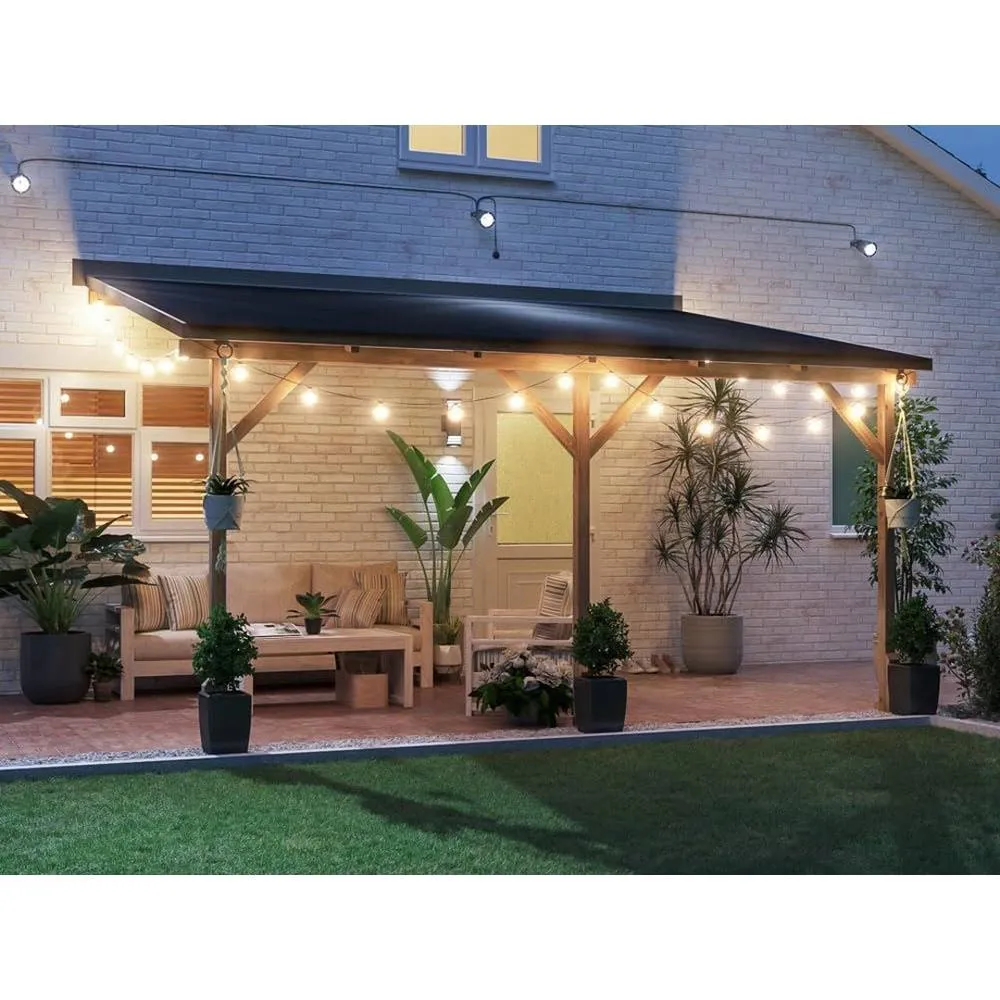Dunster House Wooden Lean-To Gazebo 4x3m Wall Mounted, Superfelt Included, Utopia in Brown 4