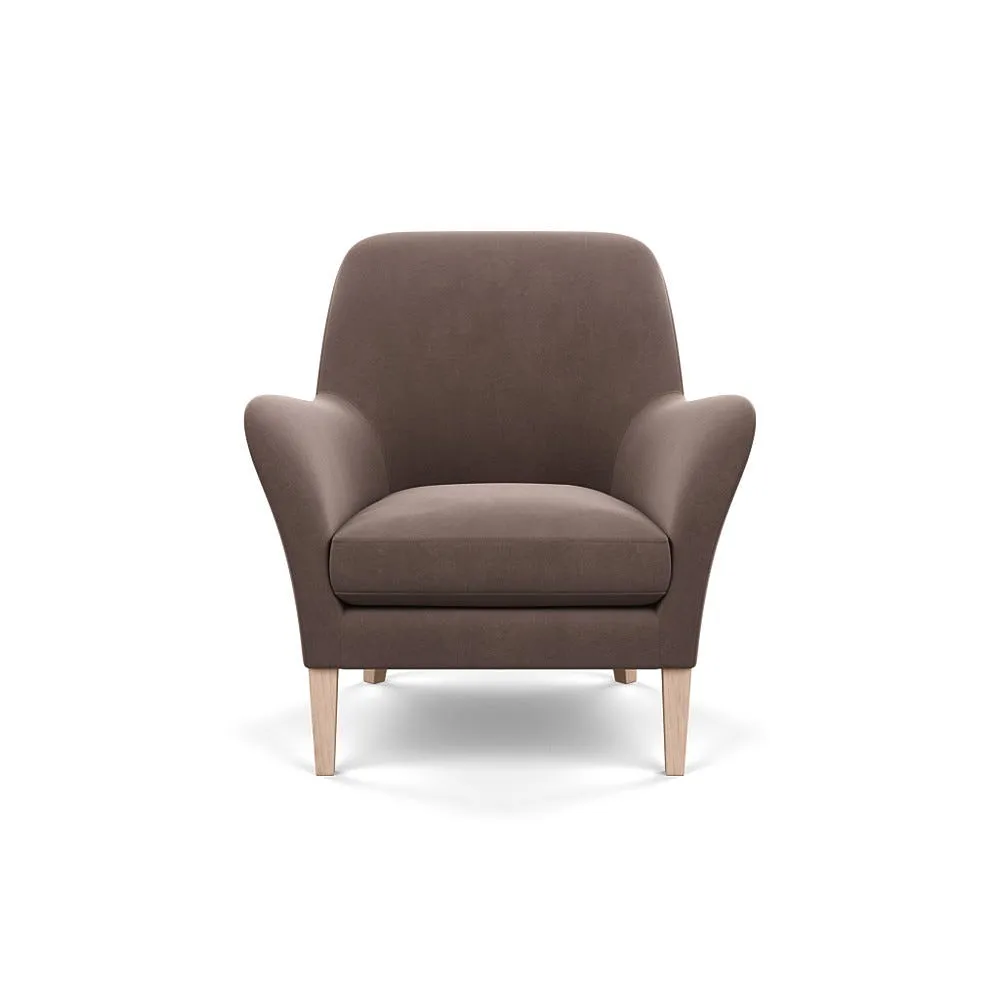 Heal's Wallis Armchair Smart Velvet Mouse Natural Oak Feet