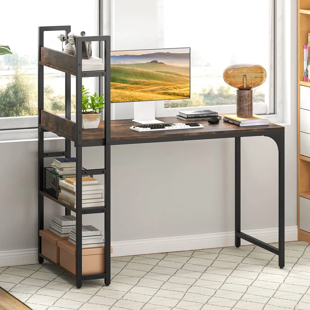 Costway Computer Desk 120 CM Study Writing Desk with Charging Station-Brown in Brown 6