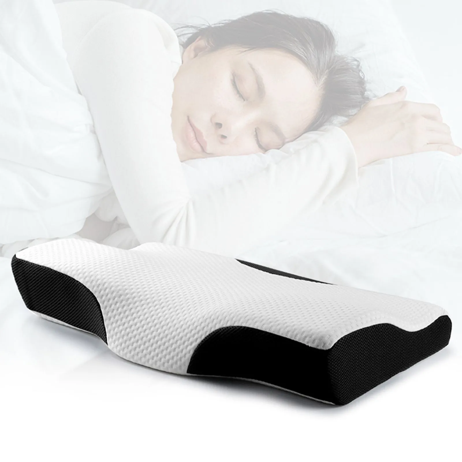 Xample Memory Foam Pillow Contour Neck Back Support Orthopaedic Firm Head Pillows in White