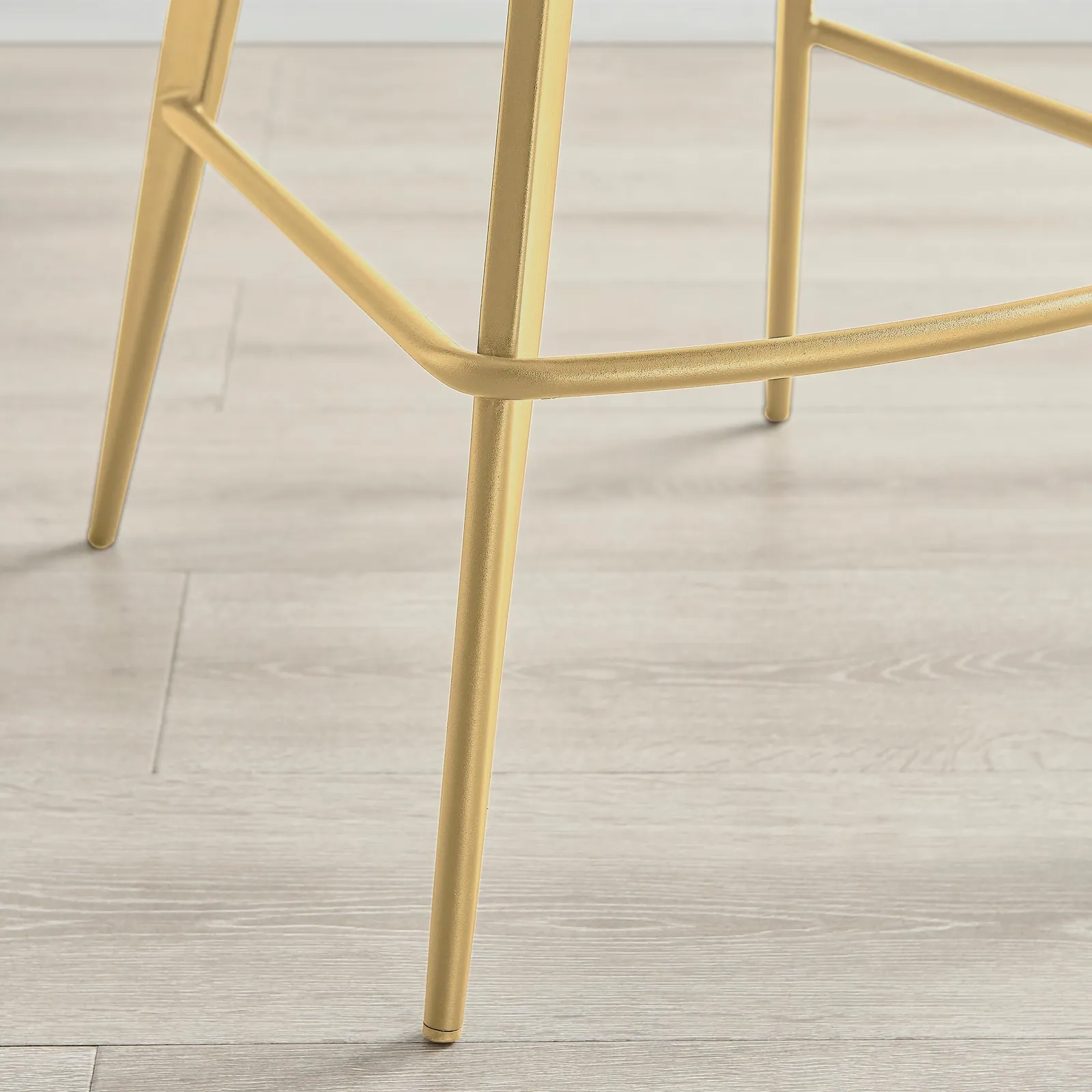 FurnitureboxUK Set of 2 Juniper Soft Touch Velvet Fluted Art Deco Counter Stools With Gold Chrome Metal Legs in Beige 4