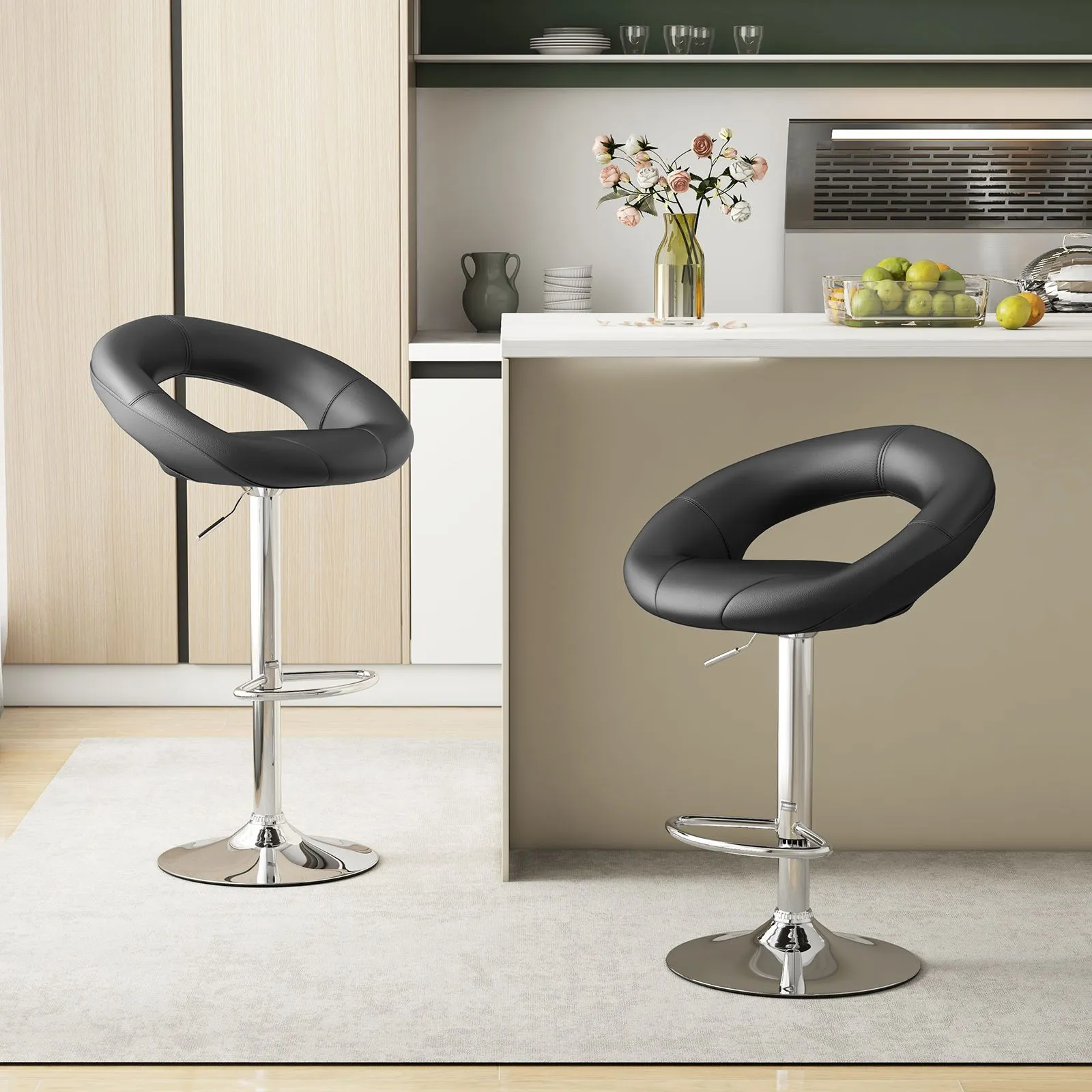 Costway Swivel Bar Stool Set of 2 Height Adjustable PU Leather Counter Stools in Black