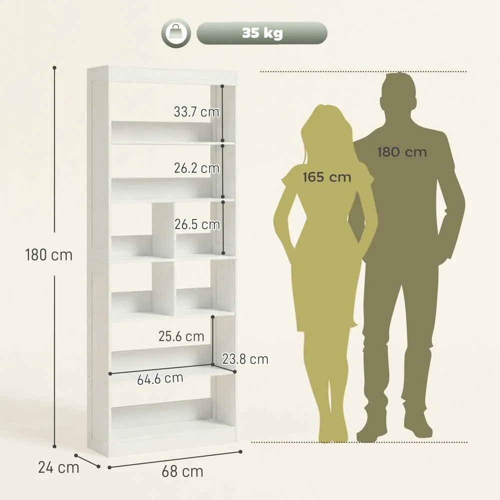 HOMCOM Bookcase, 6-Tier Bookshelf with Anti-Tipping Design, White 3