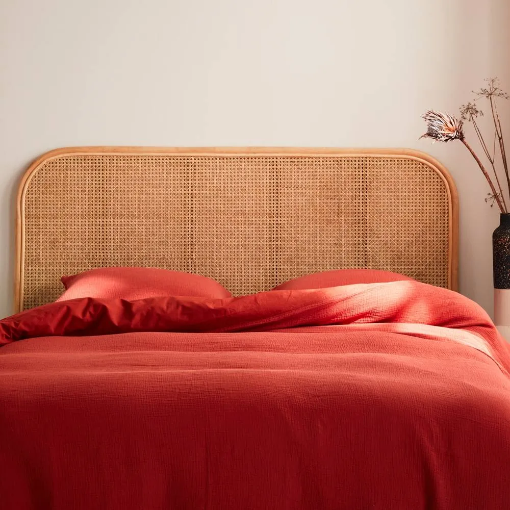 sweeek Natural Rattan Headboard Queen Bed 160cm in Light Brown 4