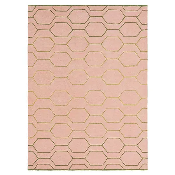 Arris Pink Rug - With Geometric Pattern - Made From Wool And Viscose - 120 x 180cm