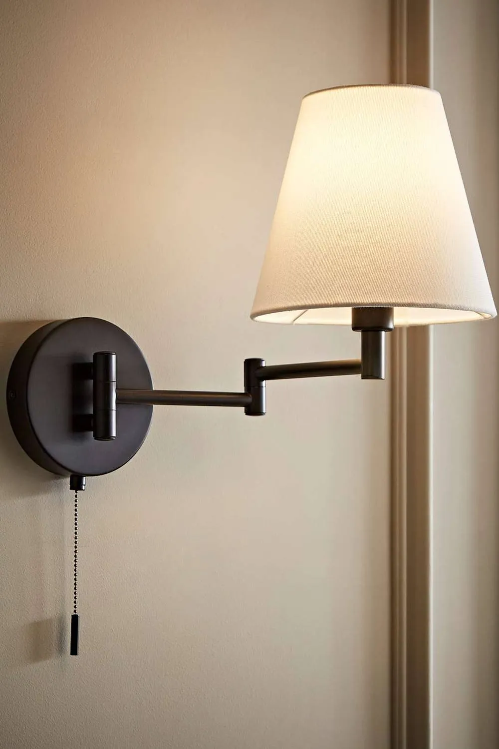 ValueLights Sonia Adjustable Swing Arm Wall Light with Tapered Linen Lamp Shade in Black 1