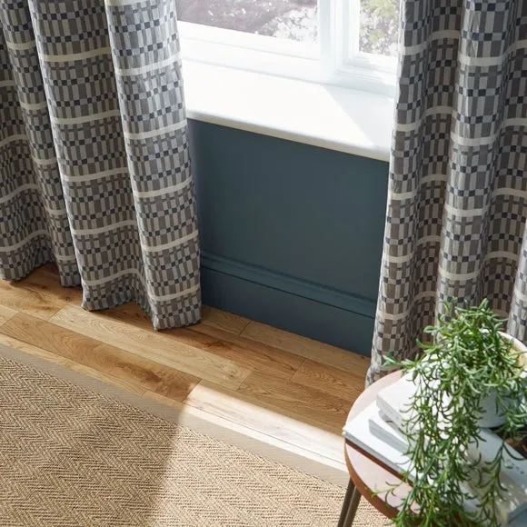 Ash Geometric Blackout Eyelet Curtains 4