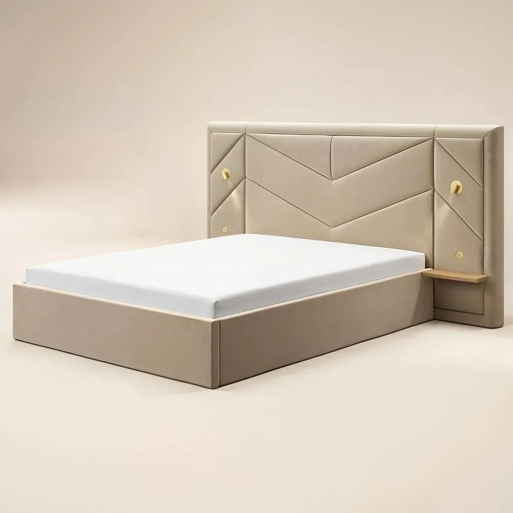 Flair Alice Hotel Ottoman Bed with USB Gold Lights Beige Velvet 5