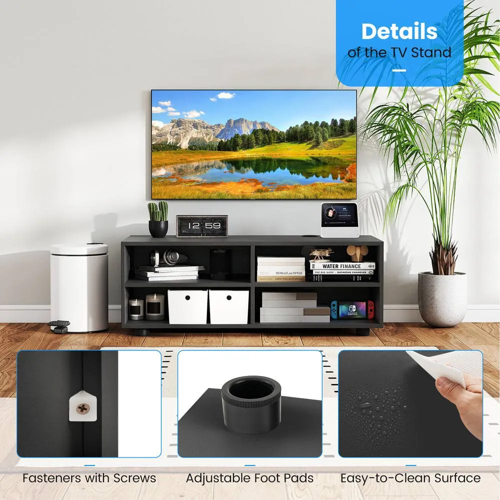 Costway Home TV Stand w/ 5 Adjustable Shelves for TV up to 4 Cubbies in Black 4