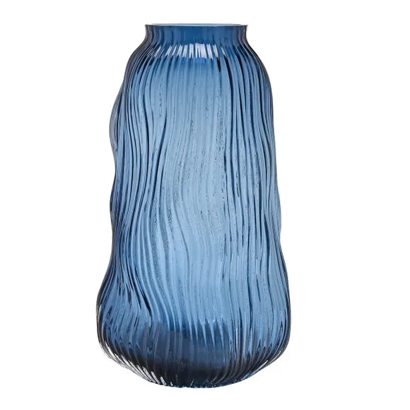 Hestia Blue Ridged Textured Glass Vase 2