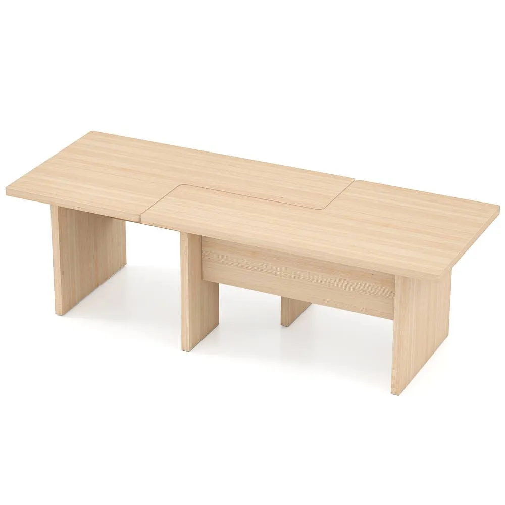 Costway 2PCS Modular Coffee Table Shaped Center Tables Wooden Side Table in Light Oak 2