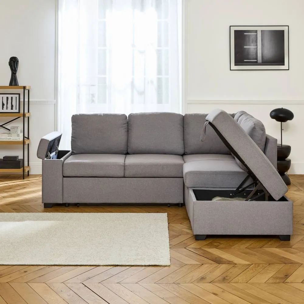sweeek 3-seater Corner Sofa Bed With Footstool in Light Grey 3