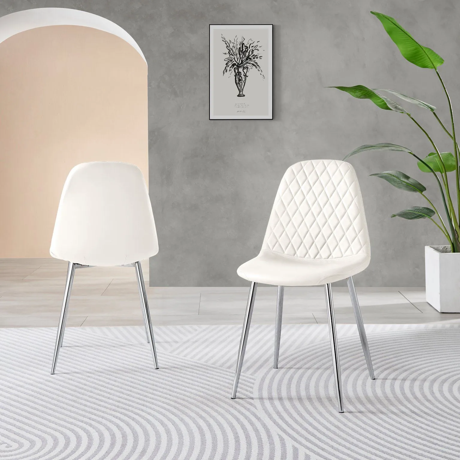 FurnitureboxUK 2x Corona Silver Leg Faux Leather Dining Chair in White 2