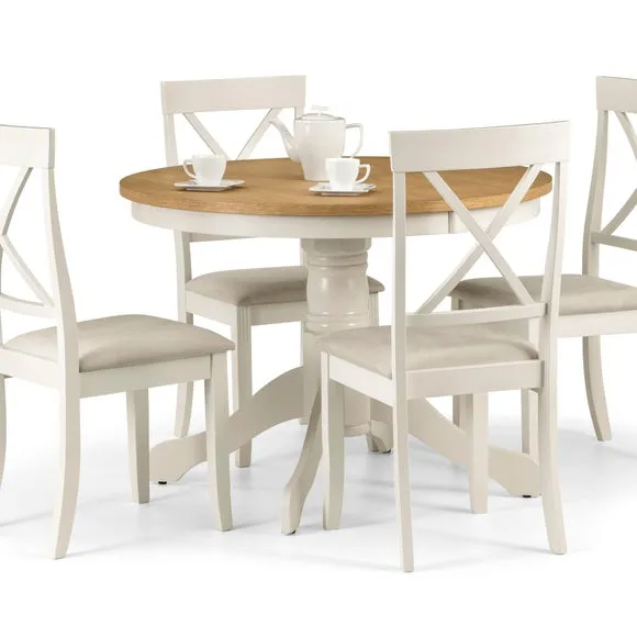 Davenport 4 Seater Round Pedestal Dining Table with 4 Chairs, Off White 2