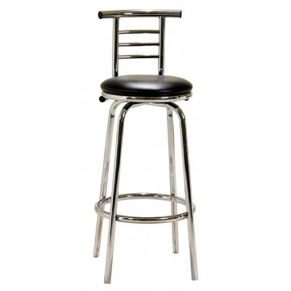 netfurniture Lancaster Swivel Padded Chrome Kitchen Stool - Black (Pair)