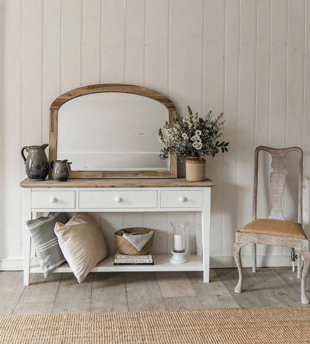 Statement Furniture Florence Overmantle Arched Wall Mirror with Wooden Frame 100x75cm in Brown 4