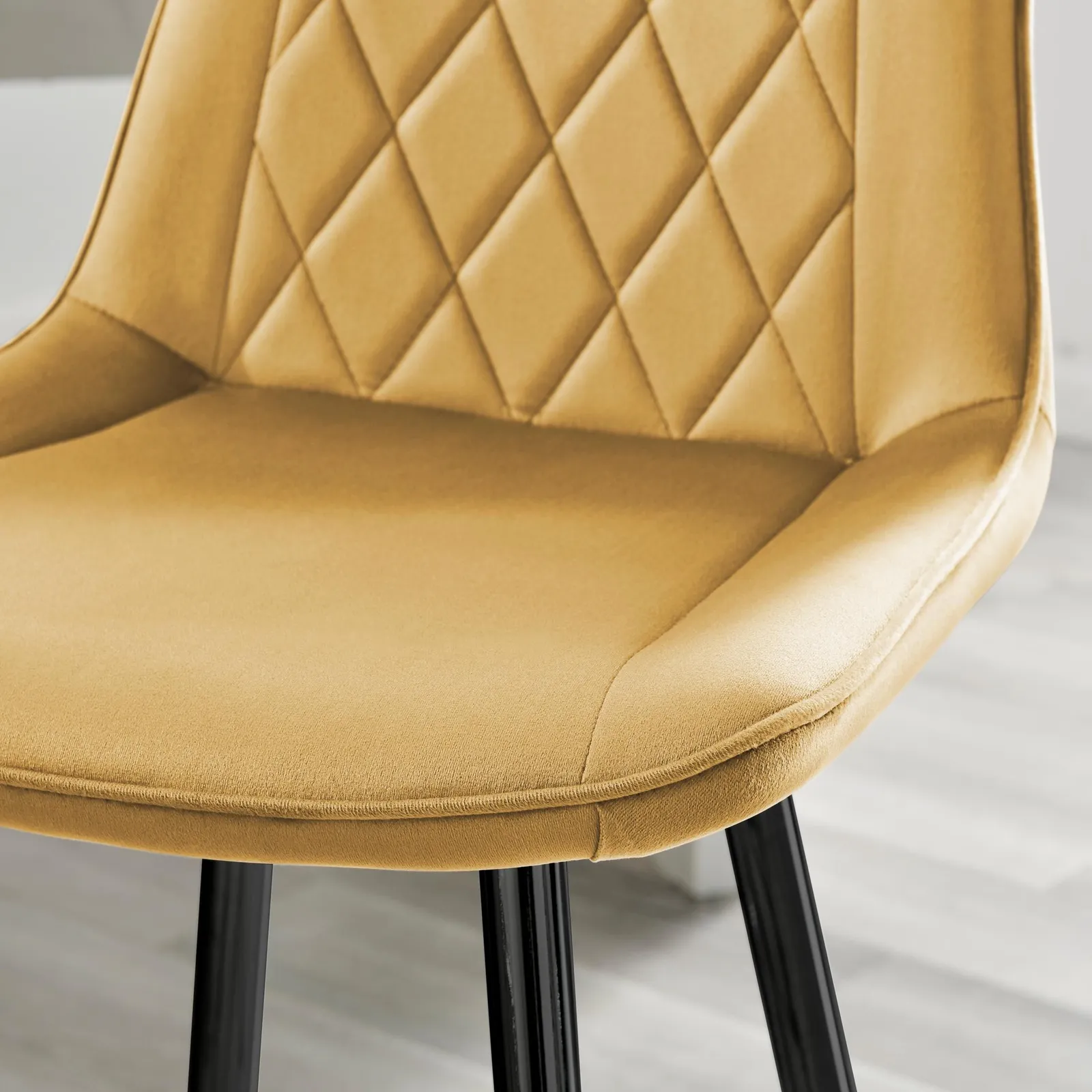 FurnitureboxUK Pesaro Set of 2 Velvet Black Legs Counter Stools in Mustard 3