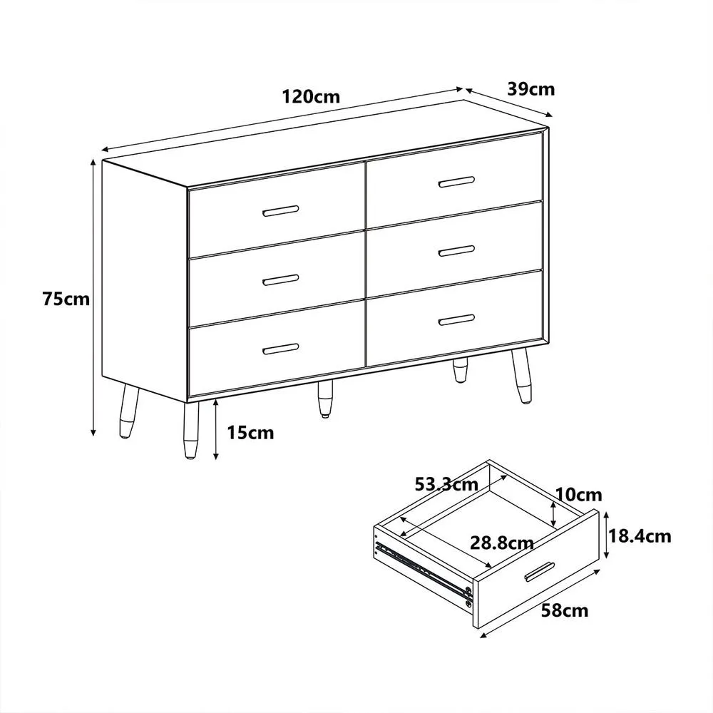 Melody Maison Large 6 Drawer Chest Of Drawers - Oslo Dark Wood Range in Brown 6