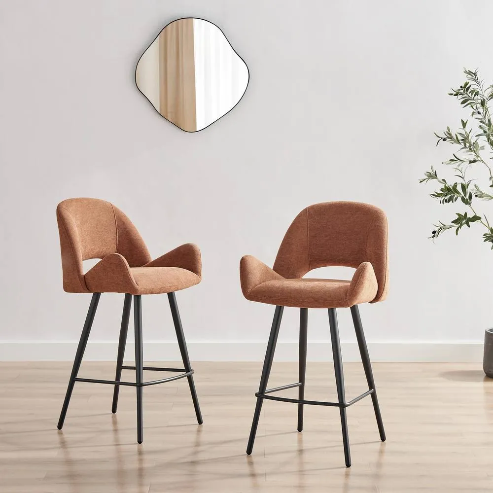 FurnitureboxUK 2x Layla Terracotta Orange Fabric Bar Chairs 2