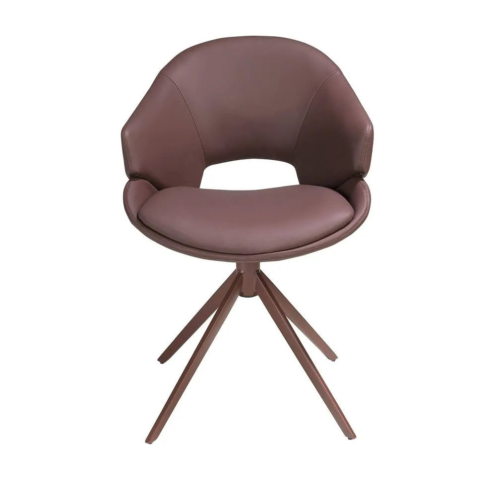 Angel Cerda Copper-Brown Leatherette Swivel Dining Chair in Brown 2