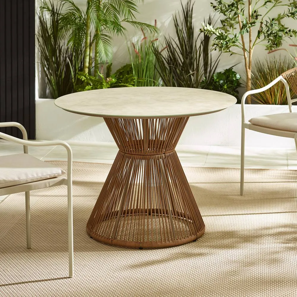 FurnitureboxUK Lanai Rattan Round Garden Dining Table in Cream 1
