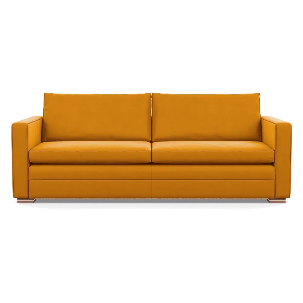 Heal's Palermo 4 Seater Sofa Nobilis Velvet Mustard Brass and Walnut Feet 1