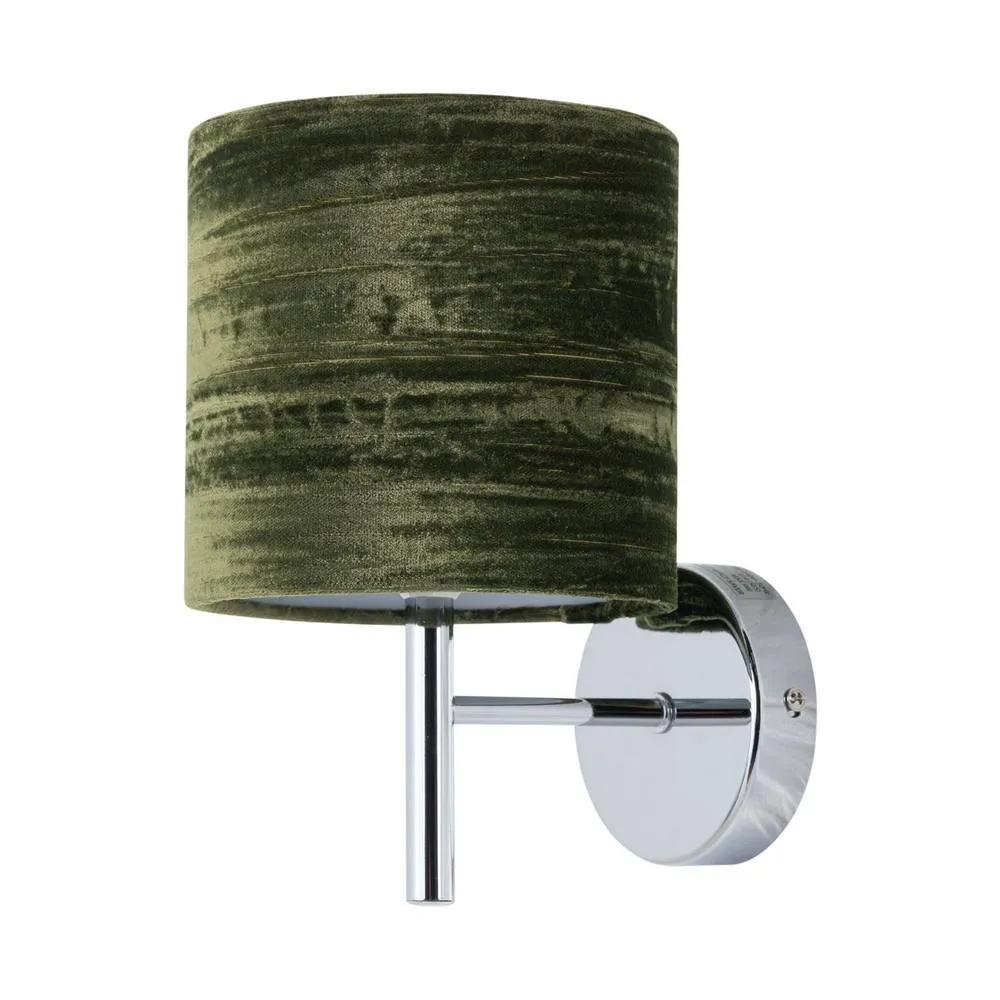 First Choice Lighting Brea - Chrome Wall Light with Green Crushed Velvet Shade in Silver