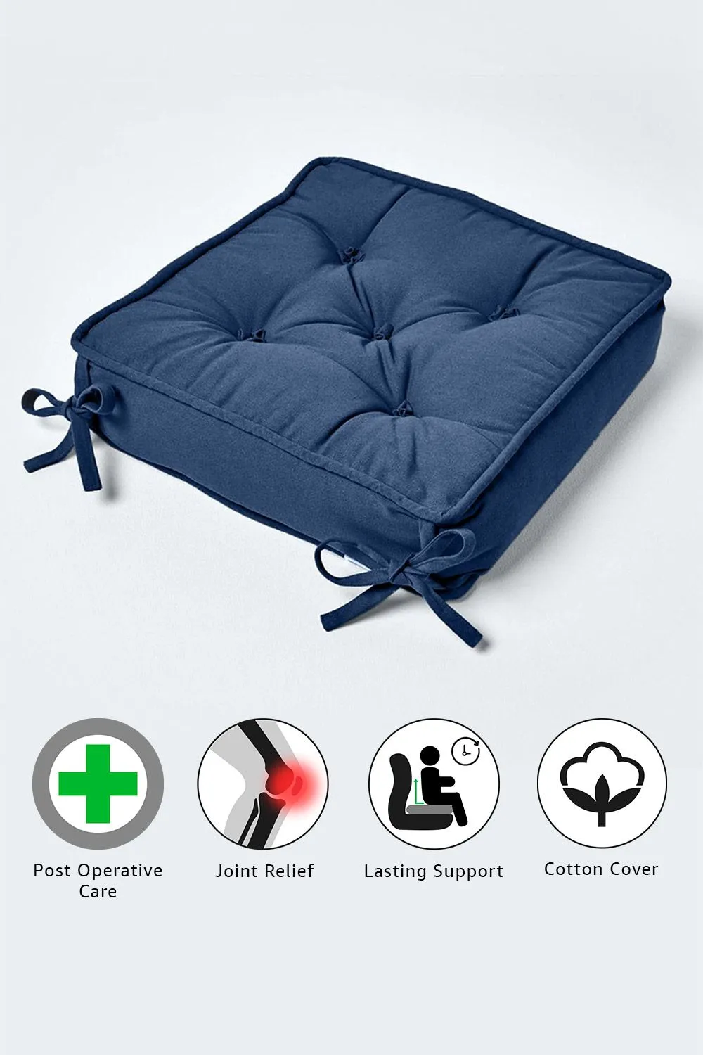 Homescapes Cotton Dining Chair Booster Cushion in Navy 5