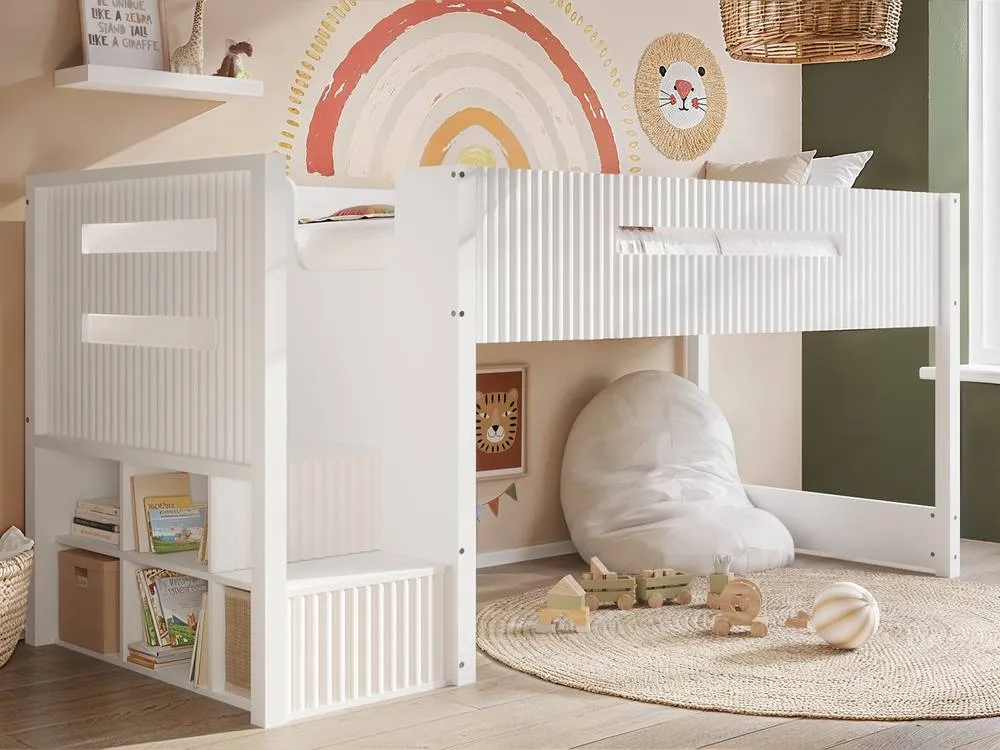 Flair Luca Ribbed Mid Sleeper with 3 Drawer Chest Pair in White 6
