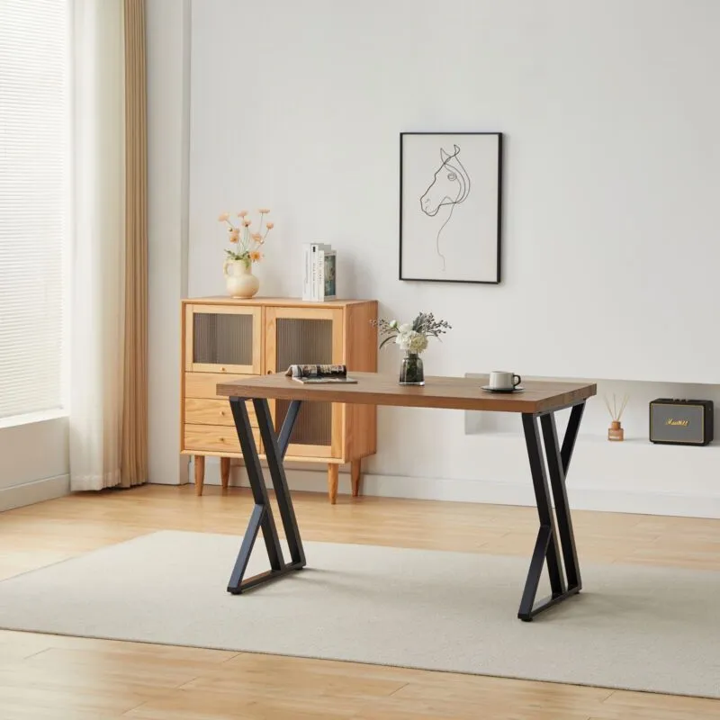 Comfy Living Ltd 5 Piece Industrial Style Dining Set With Oak Effect Table Top in Light Brown 2