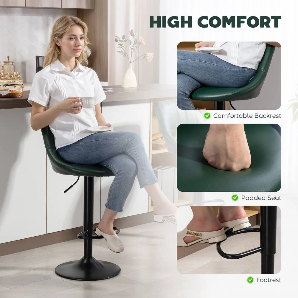 HOMCOM Barstools Set of 2, Dining Stools with Backrest & Footrest in Dark Green 6