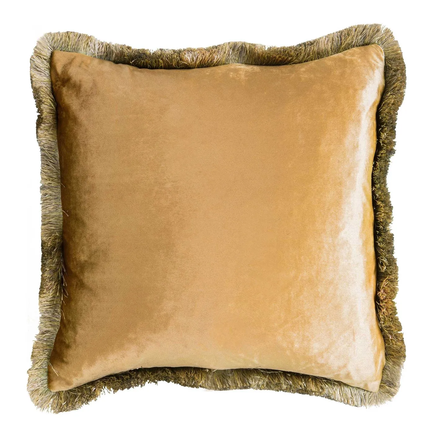 Fringed Velvet Cushion, Ochre
