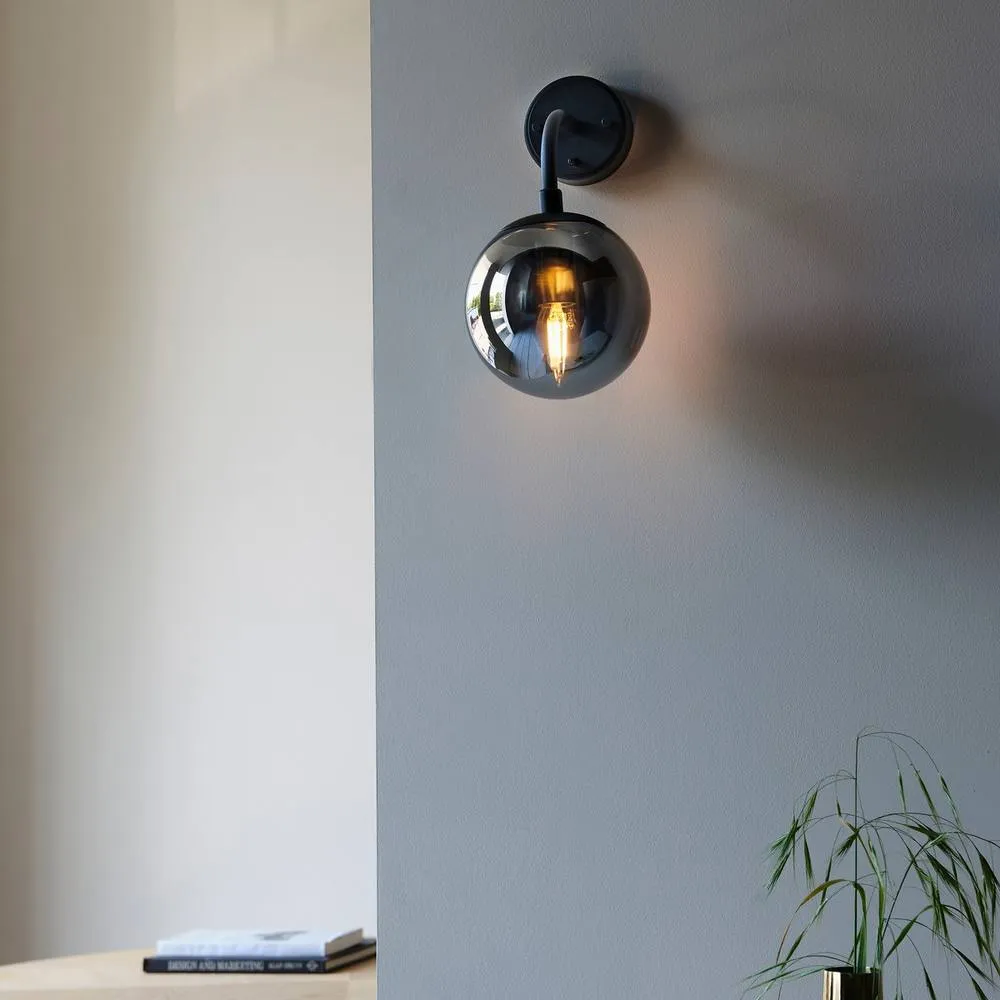 Netlighting Trieste Wall Lamp Matt Black Smoked Mirror Glass 5