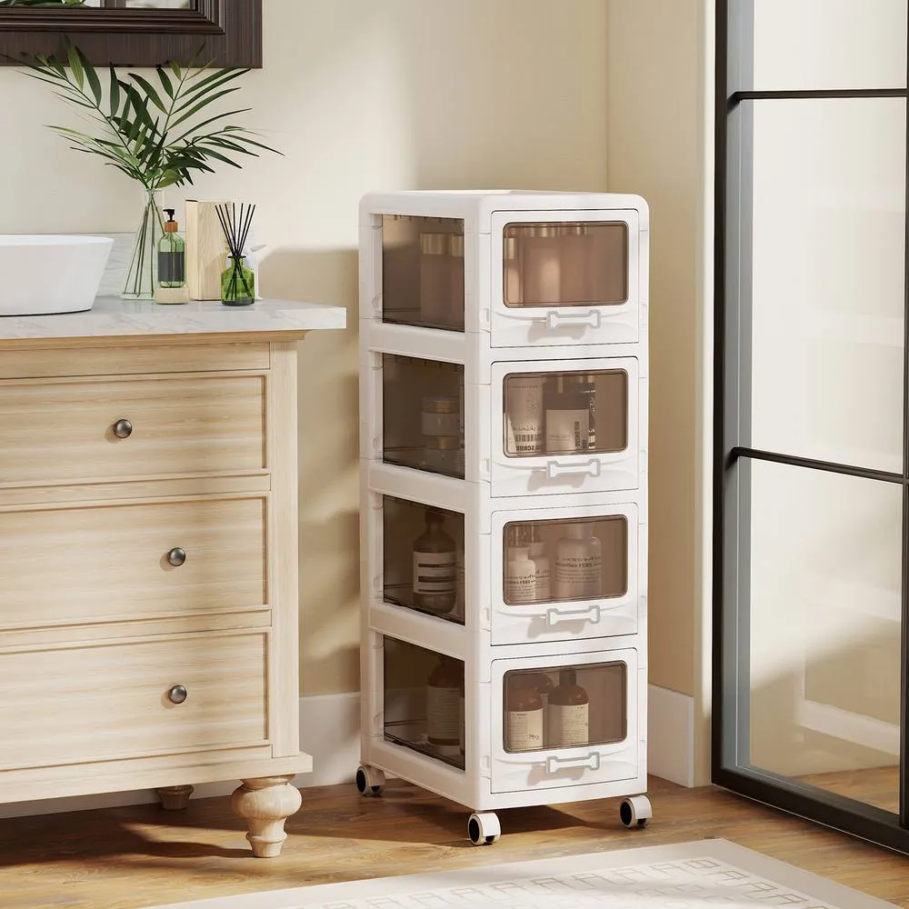 Costway 4-Tier Plastic Drawer Storage Organizer Rolling Cart Utility Cart w/ in White 3