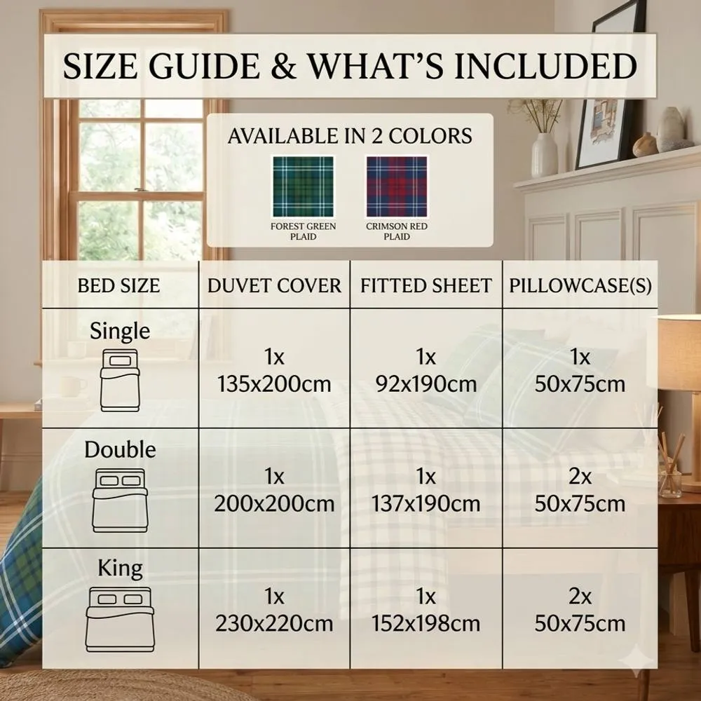 Rapport Home Ross Check Complete Duvet Cover Set with Fitted Sheet & Pillowcases in Green 5