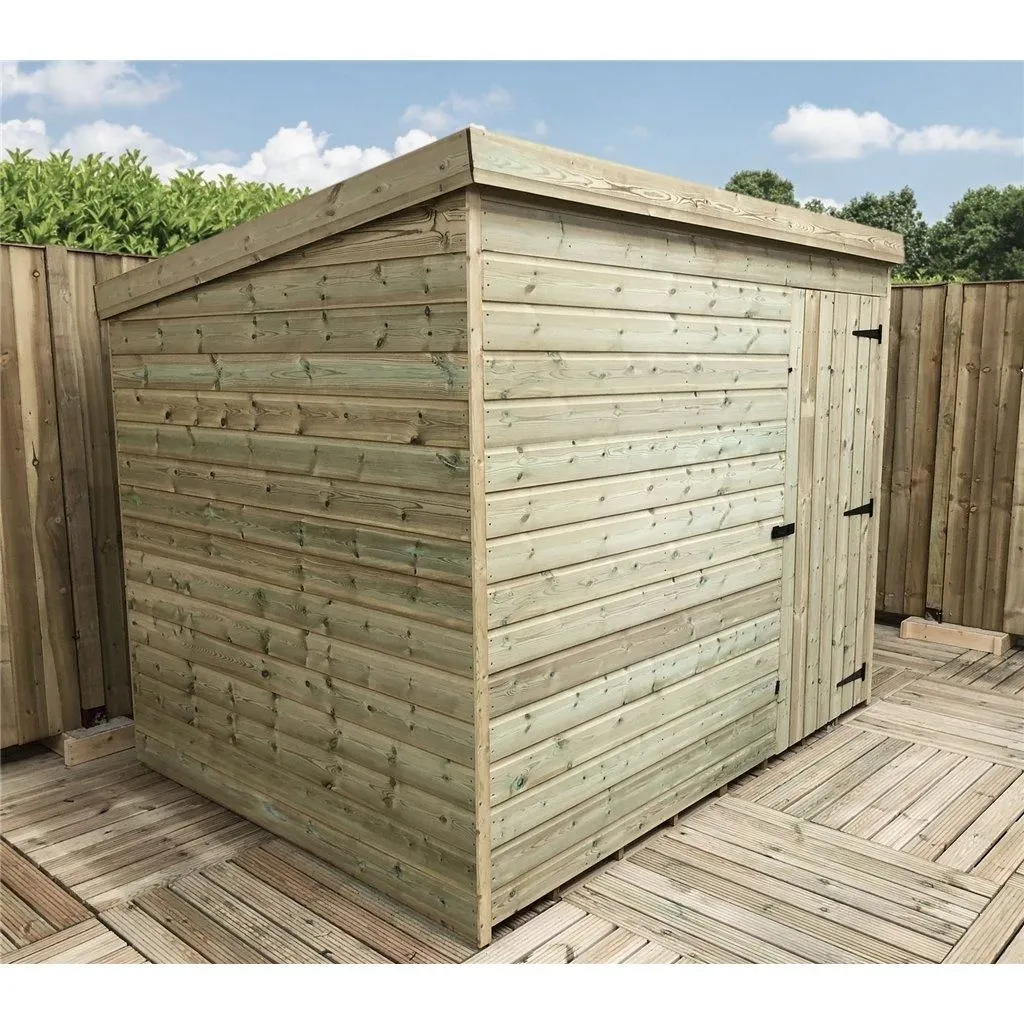Marlborough 7 x 6 Pressure Treated Pent Garden Shed with Single Door in Natural 4